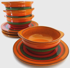 4 coole Suppentassen mit Untertasse 70er Jahre Retro Design Space Age