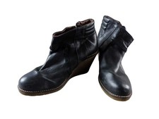 Buffalo Damen Schuhe Stiefelette Gr. 40 Leder Schwarz Keilabsatz (21320)