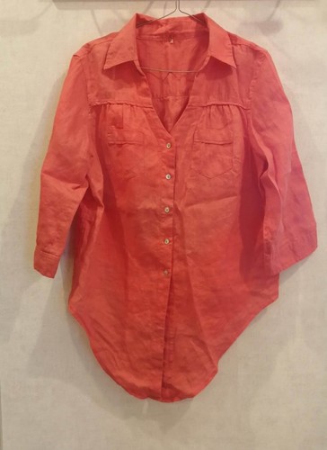 Bluse rosa orange leinen - bluse,