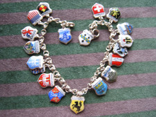 Bettelarmband 19 Anhänger Charms / Emaille Länder Städte / Silber 925 u. 800er