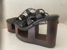 El Dantes Vintage Sandale Leder Holz Schwarz 90er Extrem Plateau Tower 