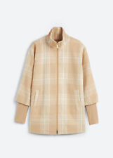 Long-Jacke kariert Gr. 44 Latte Macchiato Wollweiß Damenjacke Mantel Parka Neu