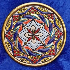 Zierteller Keramik spanisch Emaillemalerei 24 Karat vergoldet