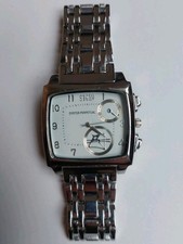 Ausgefallene große Armbanduhr Rechteckig mit Metallarmband - Zifferblatt weiß