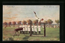 Künstler-AK Turnergruppe am Stufenbarren 