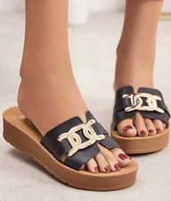 Damen Plateau Schuhe Sandalen Pantoletten Slipper Sommerschuhe Slip-On 5429