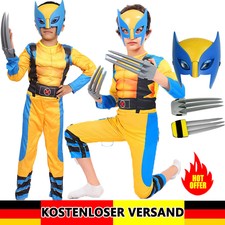 Kinder Jungen Wolverine Kostüm Enger Muskelanzug Party Cosplay Fancy Dress Up DE