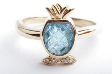 Blautopas Brillant Diamant Ring 750 18K Gelb Gold Gr. 53 .
