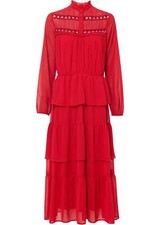 Neu Langes Chiffonkleid mit Volants Gr. 36 Erdbeere Abend-Kleid Maxi-Dress