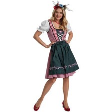 Damen Mini Dirndl Trachtenkleid Kleid Schürze Oktoberfest Volksfest Rot Grün
