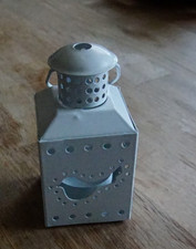 kleine Laterne Metall weiß Teelicht Windlicht Metalllaterne mit Vogel