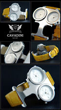 CAVADINI Sommeruhr Damenuhr Dual-Time Designer Edelstahl Lederband gelb