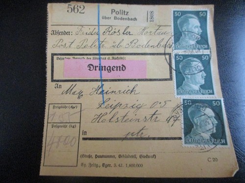 288 paketkarte aus politz - paketkarte,