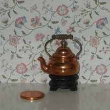 Bodo Hennig Teekessel / Kupferkanne mit Stövchen  MINIATUR ? Puppen Teestube