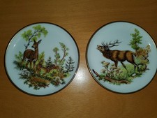 2 x Porzellanuntersetzer Untersetzer mit Jagdmotiv Reh und Hirsch; von Kaiser