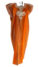 Marokkanische Kaftan Maxikleid, Größe: M/L, Orange/Mehrfarbig, Streifen, Damen