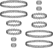 12 Stück Choker Halskette Sets, Armband, Ringe, Elastische Tattoo Halskette,Schw