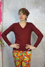 Damen Pullover Pulli V-Ausschnitt rotbraun Strick 70er TRUEVINTAGE 70s jumper