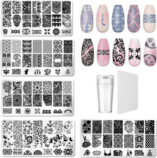 Nagel Schablone Stempel Set, 5 Stück Nail Stamping Plate Mit 1 Stück Transparent