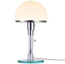 🕯 Moderne Tischlampe im Bauhaus-Stil – Chrom & Milchglas – 38 cm