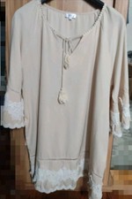 Tunika Kleid Beige mit Spitze