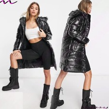 NEU DAMEN SCHWARZ GLANZ LANG