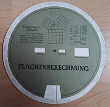 Rechenscheibe Rechenschieber Formeln für Flächenberechnung / Raumberechnung