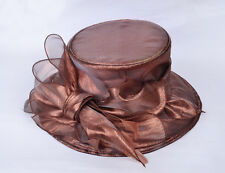 Damenhut SCHOKO BRAUN Organza Hut Brauthut Organzahut Anlasshut Schleife Federn