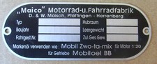 Typenschild Maico Motorrad und Fahrradfabrik Pfäffingen Herrenberg