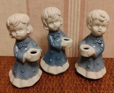 Drei Porzellan Figuren - Kerzenhalter Hellblau Weiß - Weihnachten Advent