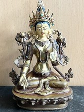 Buddha Statue Weiße Tara – Massiv, Feuervergoldet, Prachtvoll verarbeitet 23 cm.