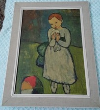 Bild Druck von Picasso Kind mit Taube Reproduktion auf Holz Vintage 