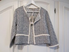 Kurz Bouclé-Jacke Hellbeige/Blau & Glitzergarn Neu Gr. Italy L (eher S/M) Damen 