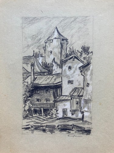 Kohlezeichnung häuser - kohlezeichnung, in