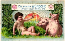 Neujahr, Kind, Schweine