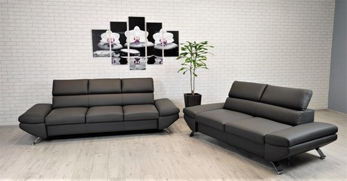 Graues echt leder sofagarnitur - leder,