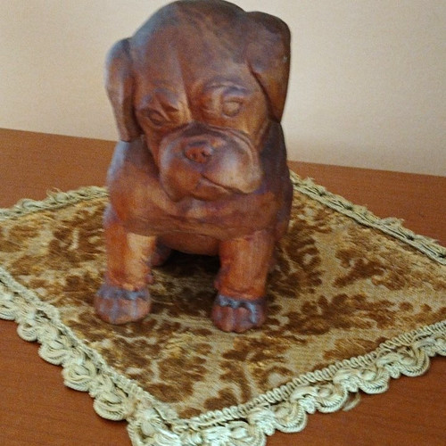 Holzfigur hund bulldogge - holzfigur,