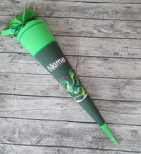 Schultüte / Zuckertüte aus Stoff - Jungen - 85cm - Grün - Drache - mit Namen