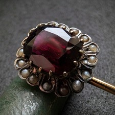 Victorian Nadel Pin Brosche Silber Tombak Granat Perle alt antik c. 1900