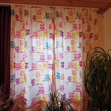 Vorhänge Vorhang Kinderzimmer Spielzimmer Mädchen Eulemotiv 4 Schals bunt