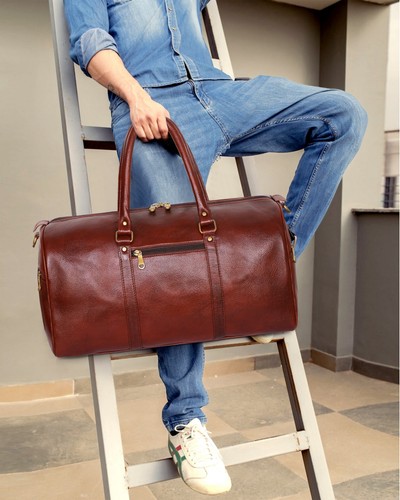 Braune leder reisetasche - braune,