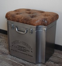 Truhe mit Polster HOTEL PERRIN Sitzhocker Hocker Metall Vintage Retro Stil NEU
