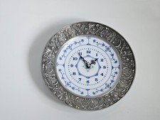 vintage BMF Zinn 95% / Porzellan Indisch blau Wanduhr Durchmesser 24 cm getestet