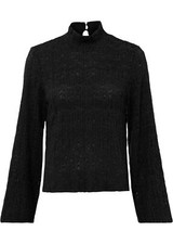 Neu Spitzen-Shirt mit Stehkragen Gr. 36/38 Schwarz Langarm Bluse Tunika Oberteil