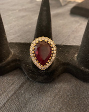 Hurrem Sultan 925 Silber Ring mit roten & klaren Steinen Größe 8,5