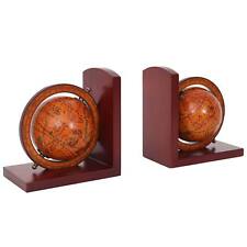 2er-Set Buchstützen HWC-B79, Bücherstütze Globus Weltkugel, braun