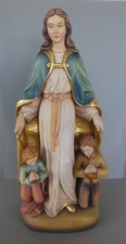 Schutzmantel Madonna mit 2 Kinder, Holz geschnitzt bemalt 60 cm hoch Handbemalt