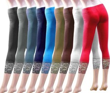 Damen 3/4 Capri Leggings mit Spitze in viele Farben Leggins Lace S-L
