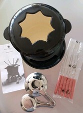 Kitchencraft MASTERCLASS Emailliertes Gusseisen-Fondue Set schwarz mit 6 Gabeln