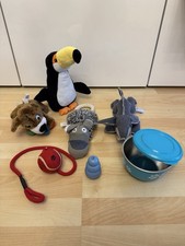 Hundespielzeug 4 Stück Plüschtiere mit Quietscher, Napf, Kong + Wurfball